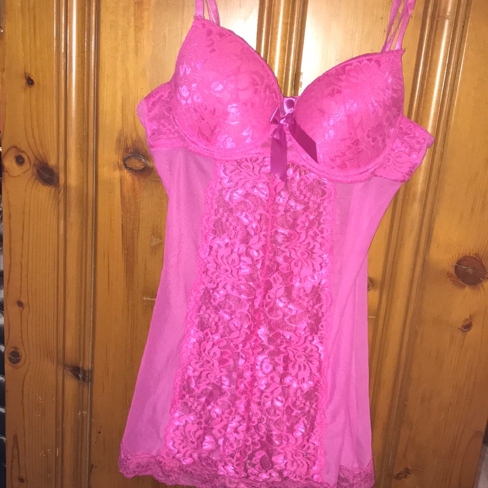 Hot pink lace Native Intimates push up lingerie dress